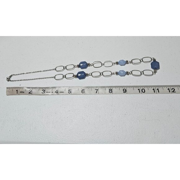 Retro Chunky Blue Beads Silver Tone Chain Statement Necklace Fashion Jewelry - Picture 5 of 6